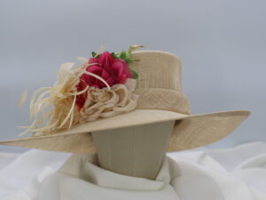 Tan Sınamay Hat with Floral Accent