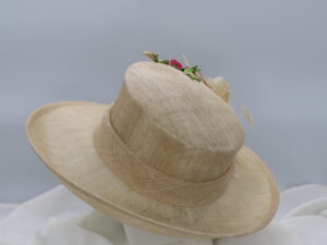 Tan Sınamay Hat with Floral Accent