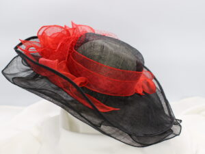 Black and Red Ruffled Sinamay Hat