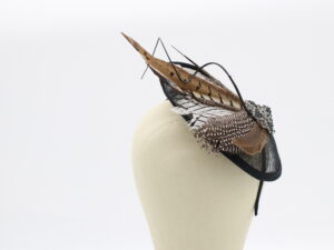 Black Sınamay Fascinator with Quail Feathers