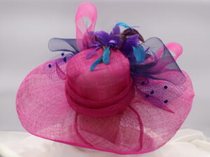 Fuchsia, Navy, Teal and Pink Sinamay Hat