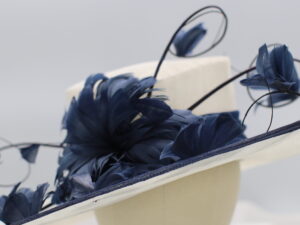 White and Navy Blue Sinamay Hat