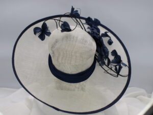 White and Navy Blue Sinamay Hat