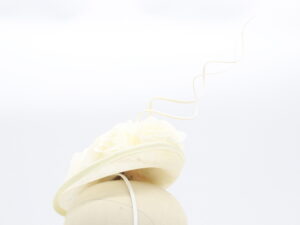 Ivory Sinamay Fascinator with Ivory Silk Roses and Swirled Quills