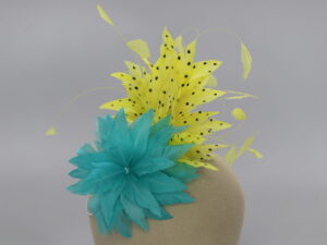 Teal and Yellow Feather Fascinator