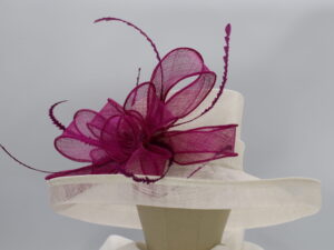 White Sinamay Hat with Fuchsia Accent
