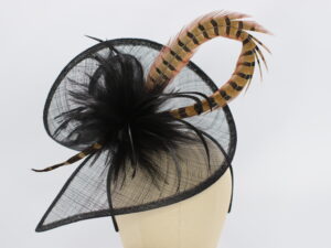 Navy Blue Fascinator with Pheasant Feather Swirl