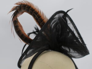 Navy Blue Fascinator with Pheasant Feather Swirl