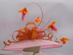 Pink Sinamay Hat with Orange Accent